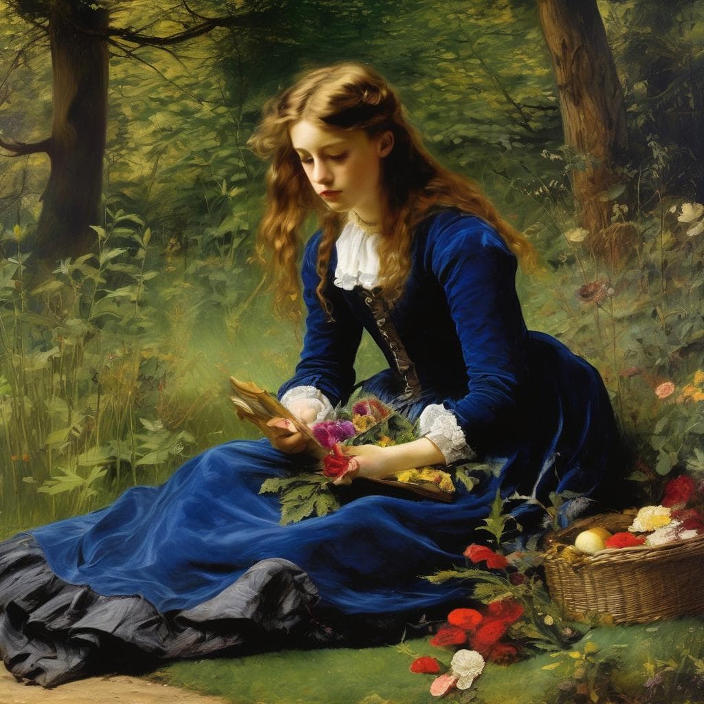 Ομορφιά και τέχνη της φύσης στο έργο σύγχρονων καλλιτεχνών, απεικόνιση γυναίκας διαβάζοντας σε φυσικό τοπίο, θέμα από την τέχνη του δρόμου και τη σύγχρονη δημιουργία.